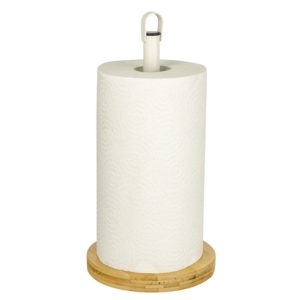 Stay Happy porta rotolo metallo panna base legno