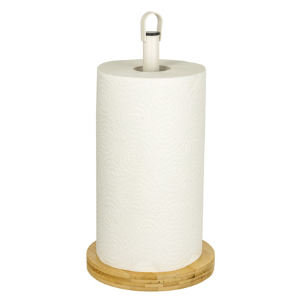 Stay Happy porta rotolo metallo panna base legno