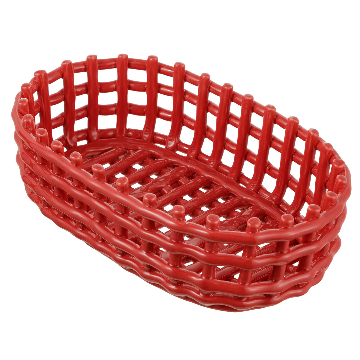 Intrecci cestino ovale rosso porcellana - immagine 2